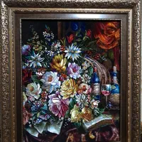 تابلوفرش دستبافت/تابلو فرش گلدان شراب چله ابریشم