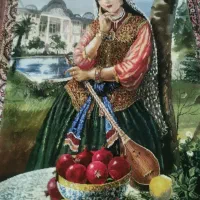 تابلوفرش ،دختر قاجار و گلدان ، ابریشم دستبافت.|تابلو فرش|شاهین‌شهر, عطار|دیوار