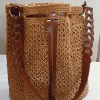 کیف دوشی رافیا با بند چرمی|کیف، کفش، کمربند|رشت, لاکانی|دیوار