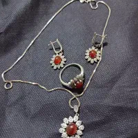 ست نقره عقیق کبدی۹۲۵ اصل نو نو و مناسب روز مادر