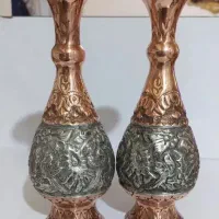 گلدان مسی قلم زده و سیاه قلم