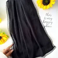 شال مشکی کرپ حاشیه گیپور