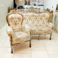 مبل سلطنتی مدل دوسرگل با جلو مبلی و دو عدد عسلی