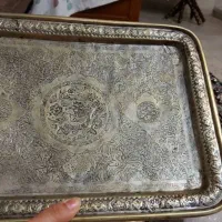 سینی قلم‌زنی قدیمی برنجی کار نفیس دست‌ساز