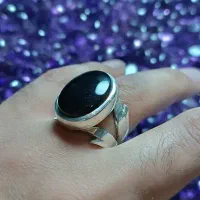 انگشتر عقیق جزع یمنی سیاه رکاب دستساز طرح ذولفقار