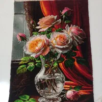 تابلو فرش دستبافت گل و گلدان. کادویی. گل ابریشم