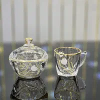 فنجان،استکان،لیوان،گیلاس،نعلبکی و قندان لاله طلایی