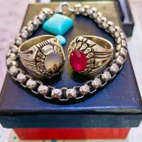 انگشتر شیخ احمد تمام دست ساز یاقوت و شجر ودستبند