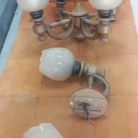 لوستر چوبی  ۴ شعله ومیز تلویزیون|لوستر و چراغ آویز|همدان, |دیوار