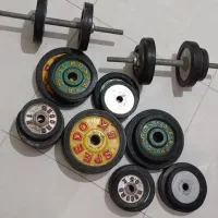 پکیج وزنه فلزی+دسته دمبل+میله هالتر