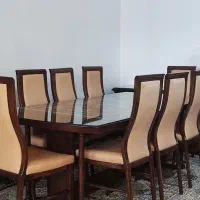 میز ناهارخوری ۸ نفره تمام چوب به همراه شیشه