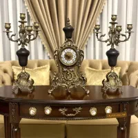 ساعت شمعدان حک ایتالیا برنزی انتیک اصل قدیمی سنگین