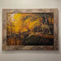 تابلو نقاشی پائیز رنگ روغن آنتیک قدیمی قاب دکور