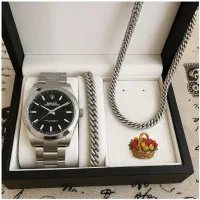 نیم ست نقره ای ساعت نقره ای صفحه مشکی