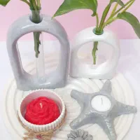 سنگ مصنوعی، دکوری، گلدون، گلجا، دکوری سفید طوسی|صنایع دستی و سایر لوازم تزئینی|خنج, |دیوار