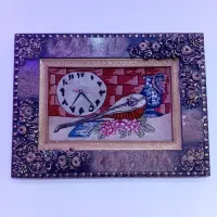 تابلوفرش دسبافت قدیمی ساعت روصندلی ابریشم قدیمی|تابلو فرش|ری, دولتآباد|دیوار