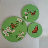 بشقاب دیواری سه تیکه گل و پروانه