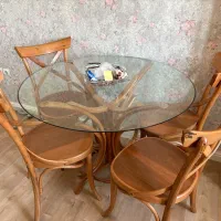 میز ناهارخوری چهار نفره وچهارصندلی چوب گردو خم