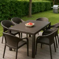 ست 6نفر میز صندلی حصیری روف گاردن باغی ویلایی حیاط