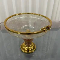 میوه خوری شیشه ترک پایه چوبی گل رز طلایی|ظروف سرو و پذیرایی|رشت, فلسطین|دیوار