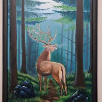 نقاشی رنگ و روغن گوزن