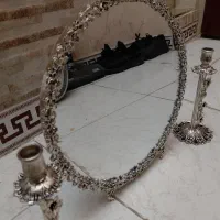 آیینه وشمعدان  روکش نقره نو سایز کوچک هیچ خط وخشی