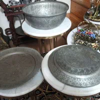 کماجدون بزرگ مسی قدیمی تمام قلم با سینی مسی قدیمی|کلکسیون اشیاء عتیقه|ساری, |دیوار