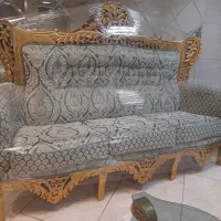 مبل ۹نفره سلطنتی تاج عروس کلاف بزرگ چوب راش ملایری|مبلمان خانگی و میز عسلی|رشت, معلم|دیوار