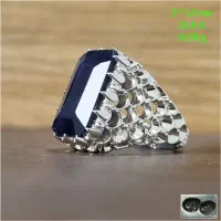 انگشتر نقره مردانه  یاقوت کبود اصل با نقره ۹۲۵