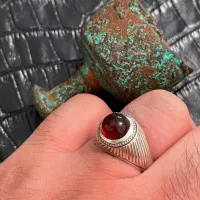 انگشتر فدیوم عقیق کهنه سرخ یمنی