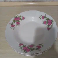 یکدست بشقاب گل سرخی قدیمی ۸۰۰