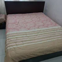 تخت دونفره چوبی بدون تشک با دراورآینه دار،پاتختی