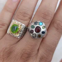 دو عدد انگشتر نقره زبرجد و جواهری