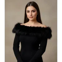 بلیز خزدار مشکی یقه قایقی