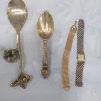 ساعت کاملا سالم دستبند دو عدد قاشق برنز سنگین وزن