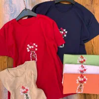 تیشرت نخ پنبه گلدوزی طرح گلدون