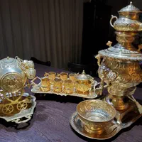 سرویس کامل سماور وسینی و قندان و انگاره طلایی