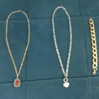 دستبند و گردنبند نقره و تسبیح سنگ لوس