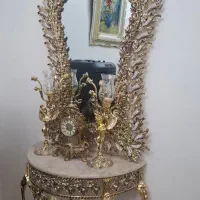 آیینه و شمعدان برنز همراه ساعت دیواری