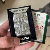 فندک زیپو اصلی طرح دلار پلاک دار با نگین سواروسکی