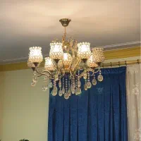 لوستر زیبای برنجی با آویزهای کریستالی*فروش فوری