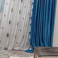 پرده حریر گل دار با 2 عدد بالان مخملی|پرده، رانر، رومیزی|پاکدشت, پاکدشت (مامازند)|دیوار
