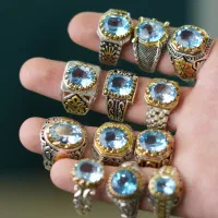 توپاز سنگی خوشرنگ و آبی با رکاب نقره مردانه