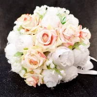 دسته گل عروس رز نباتی پیونی