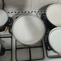 سرویس قابلمه لعابی طاووس آبی 5تایی ج قدیمی عتیقه|کلکسیون اشیاء عتیقه|مشهد, طبرسی شمالی|دیوار