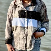 شومیز تیکه ای ذغالی سبک و راحت