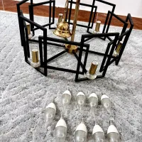 لوستر مدرن پایه الماسی مشکی طلایی