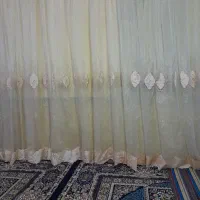 پرده کتان و شیشه ای فلت با زیر پرده|پرده، رانر، رومیزی|کرمانشاه, |دیوار