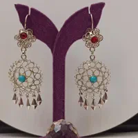 گوشواره نقره ملیله اصفهان نگین فیروزه نیشابورکد۵۱۲|جواهرات|اصفهان, مولوی|دیوار