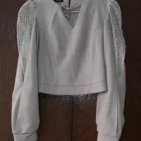 شومیز کراپی کرمی آستین گیپور